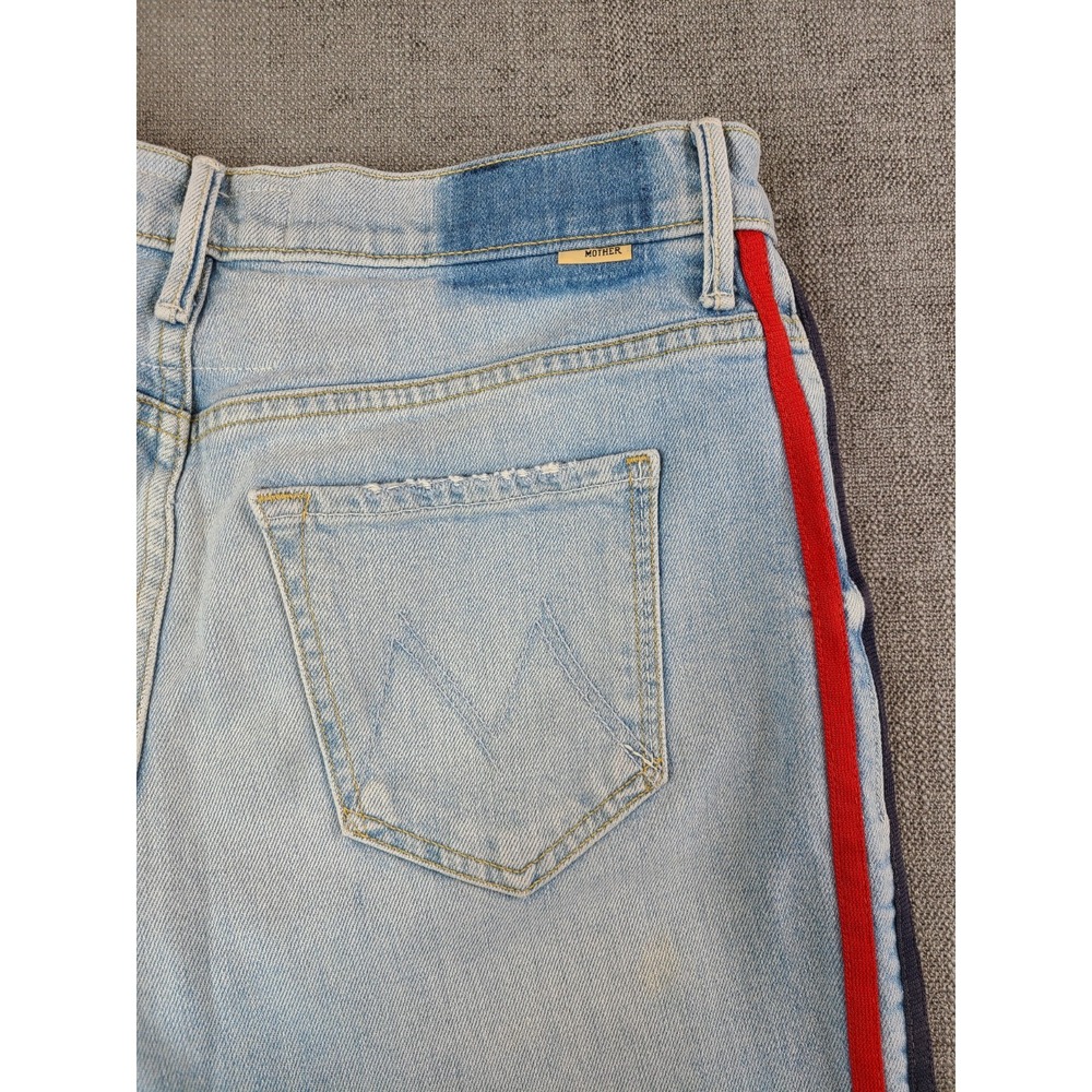 MOTHER Light Blue Ankle & Cropped Jeans with Red and Blue Stripes